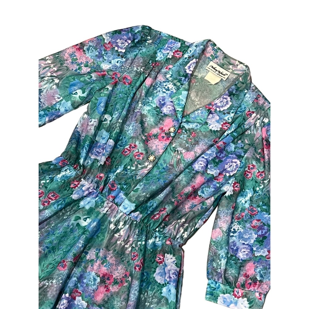 Vintage Anthony Richards, Green Floral Dress, Midi, Sz‎ M, 678-J